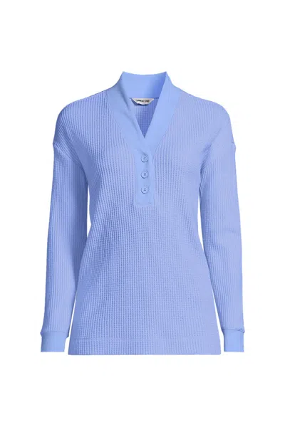 Lands' End Women's Plus Size Long Sleeve Waffle Shawl Collar Henley In Blue