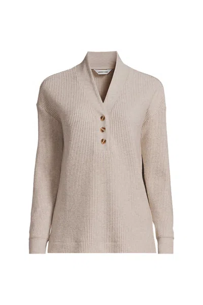 Lands' End Women's Plus Size Long Sleeve Waffle Shawl Collar Henley In Gray