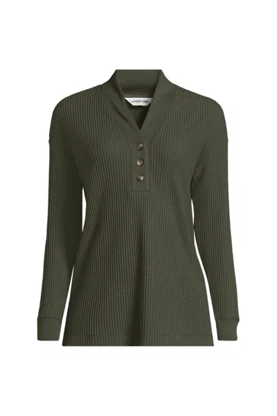 Lands' End Women's Plus Size Long Sleeve Waffle Shawl Collar Henley In Green