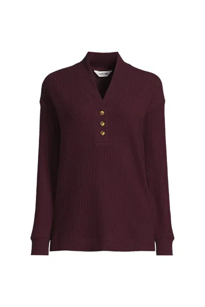Lands' End Women's Plus Size Long Sleeve Waffle Shawl Collar Henley In Purple