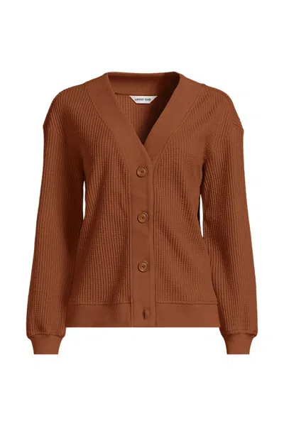 Lands' End Women's Plus Size Long Sleeve Waffle V-neck Cardigan In Orange