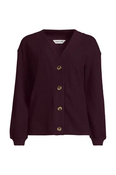 Lands' End Women's Plus Size Long Sleeve Waffle V-neck Cardigan In Red