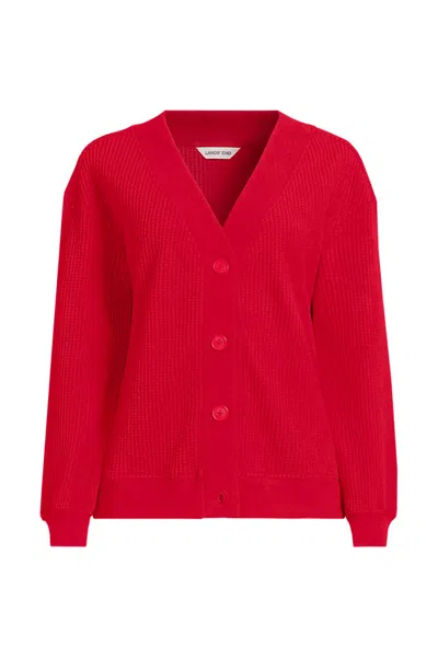 Lands' End Women's Plus Size Long Sleeve Waffle V-neck Cardigan In Red