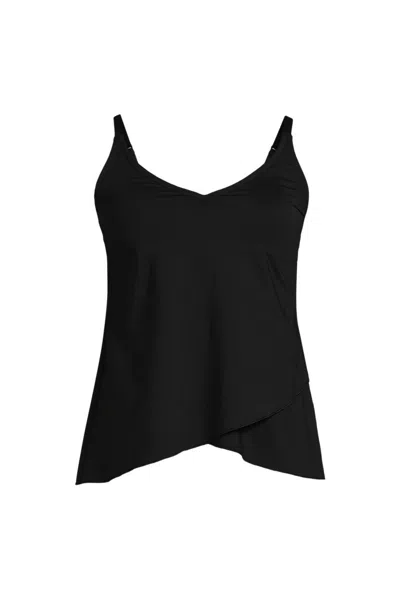 Lands' End Women's Plus Size Long Torso Tulip Hem Tankini Top In Black