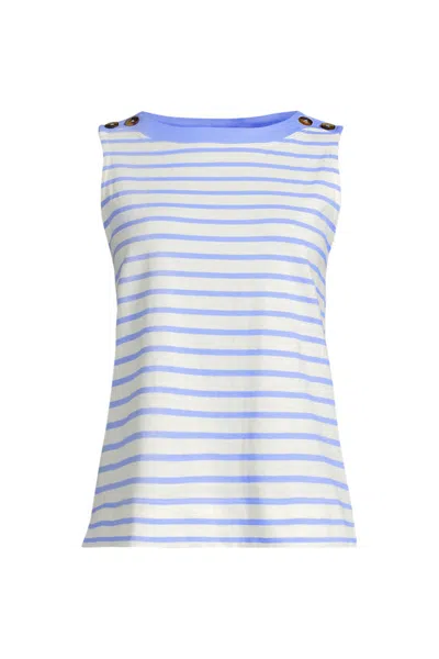 Lands' End Women's Plus Size Mariner Button Shoulder Tank In Blue