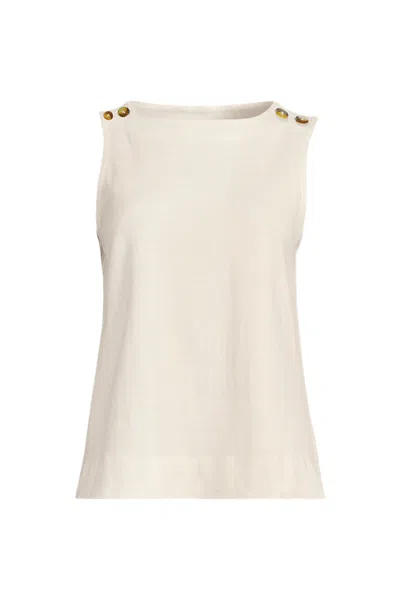 Lands' End Women's Plus Size Mariner Button Shoulder Tank In Neutral