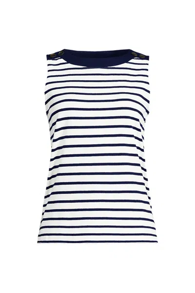 Lands' End Women's Plus Size Mariner Button Shoulder Tank In Black