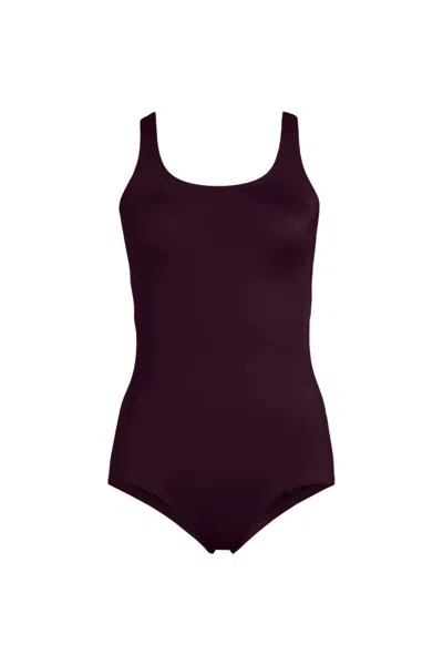 Lands' End Women's Plus Size Mastectomy Scoop Neck Tugless One Piece Swimsuit In Purple