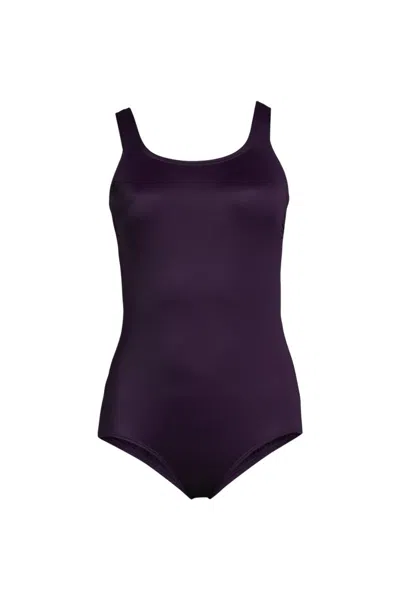 Lands' End Women's Plus Size Mastectomy Scoop Neck Tugless One Piece Swimsuit In Purple