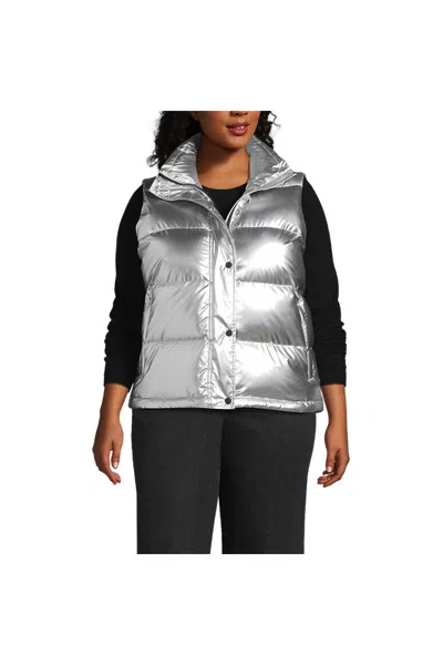 Lands' End Women's Plus Size Max 600 Down Puffer Vest In Silver