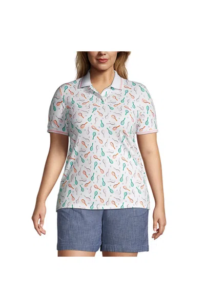 Lands' End Women's Plus Size Mesh Cotton Short Sleeve Polo Shirt In White