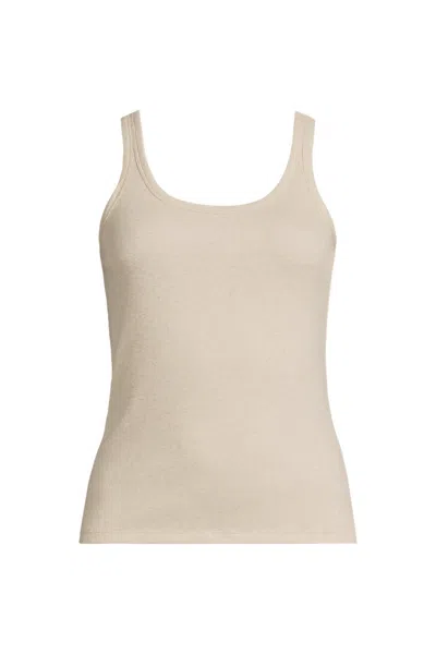 Lands' End Women's Plus Size Micro Rib Go-to Layering Tank In Neutral