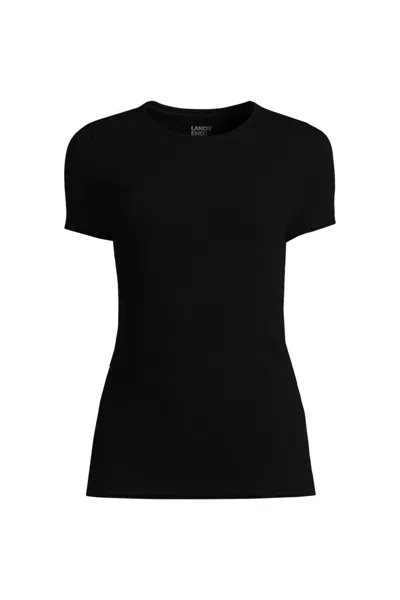 Lands' End Women's Plus Size Micro Rib T-shirt In Black