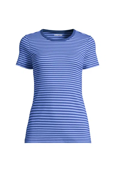 Lands' End Women's Plus Size Micro Rib T-shirt In Blue