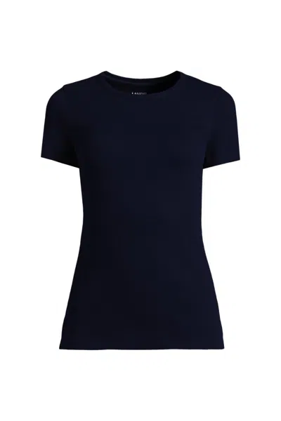 Lands' End Women's Plus Size Micro Rib T-shirt In Blue