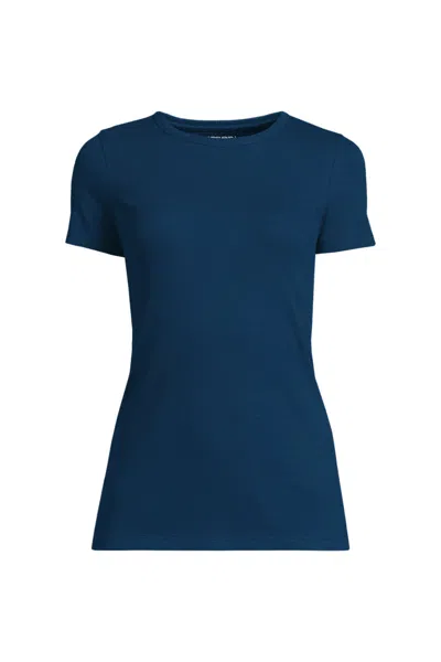 Lands' End Women's Plus Size Micro Rib T-shirt In Blue