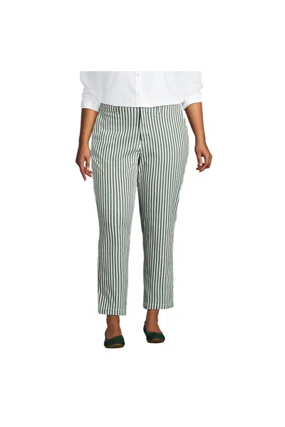 Lands' End Women's Plus Size Mid Rise Classic Straight Leg Chino Ankle Pants In Green