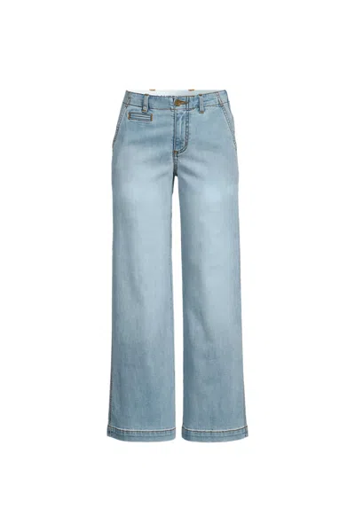Lands' End Women's Plus Size Mid Rise Denim Wide Leg Ankle Jeans In Blue