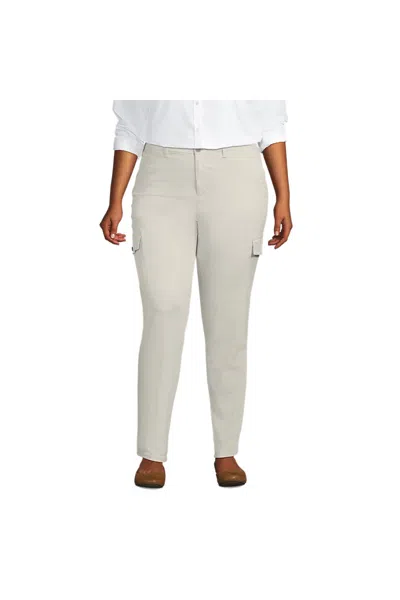 Lands' End Women's Plus Size Mid Rise Slim Cargo Chino Pants In White