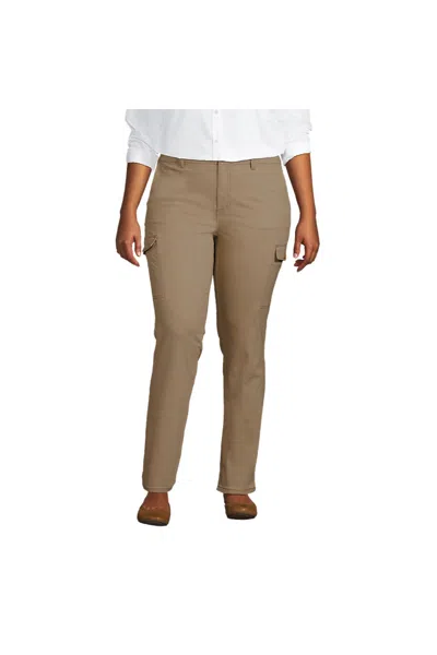 Lands' End Women's Plus Size Mid Rise Slim Cargo Chino Pants In Brown