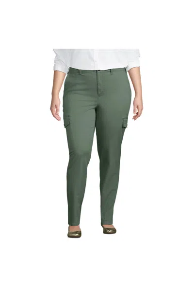 Lands' End Women's Plus Size Mid Rise Slim Cargo Chino Pants In Green