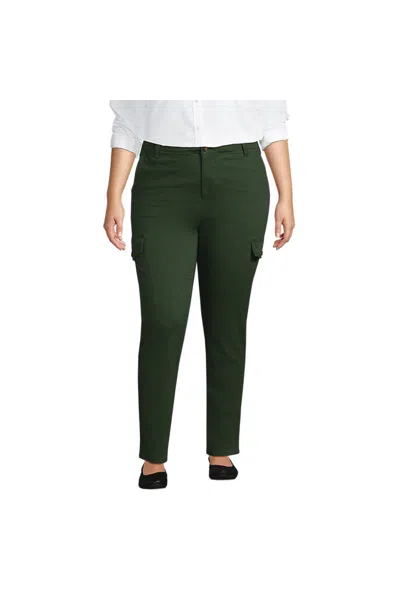 Lands' End Women's Plus Size Mid Rise Slim Cargo Chino Pants In Green