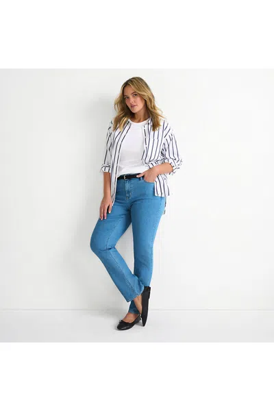 Lands' End Women's Plus Size Mid Rise Straight Leg Blue Jeans