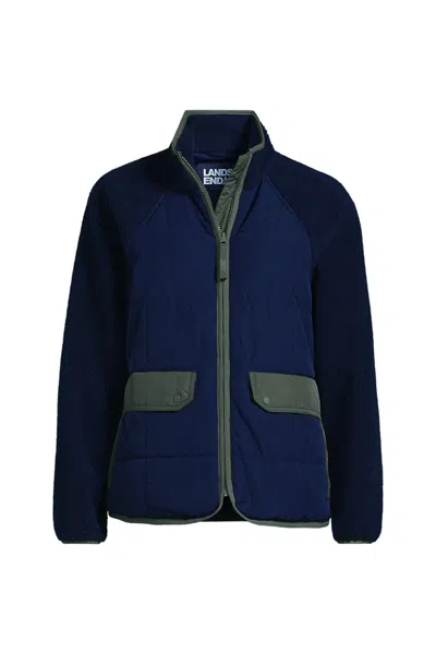 Lands' End Women's Plus Size Mixed Media Sherpa Fleece Jacket In Blue