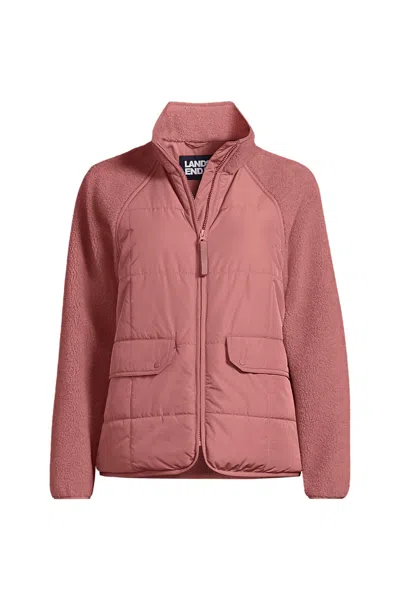 Lands' End Women's Plus Size Mixed Media Sherpa Fleece Jacket In Brown