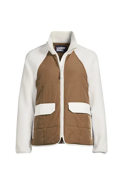 Lands' End Women's Plus Size Mixed Media Sherpa Fleece Jacket In Multi