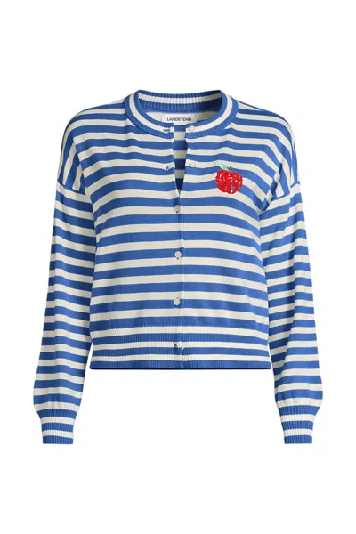 Lands' End Women's Plus Size Modern Length Fine Gauge Crew Neck Cardigan Sweater In Multi