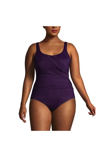 Lands' End Women's Plus Size New Slendersuit Carmela Underwire One Piece Swimsuit In Purple