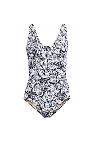 Lands' End Women's Plus Size New Slendersuit Grecian Adjustable Low Leg One Piece In Multi