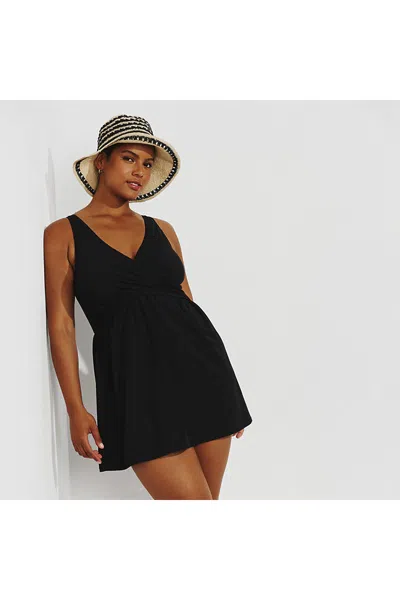Lands' End Women's Plus Size New Slendersuit Wrap Swim Dress Swimsuit In Black