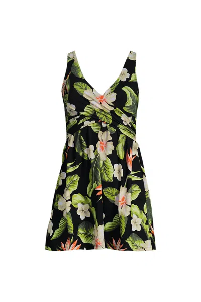 Lands' End Women's Plus Size New Slendersuit Wrap Swim Dress Swimsuit Print In Brown