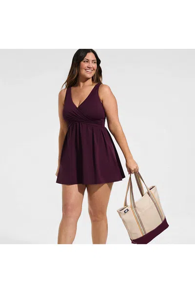 Lands' End Women's Plus Size New Slendersuit Wrap Swim Dress Swimsuit In Purple