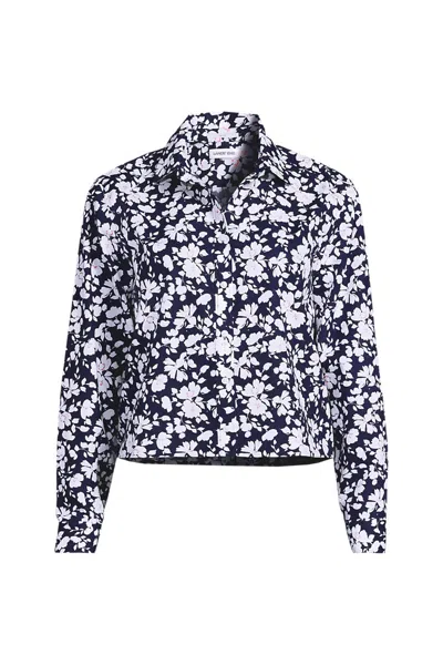Lands' End Women's Plus Size No Iron Boxy Cropped Shirt In Blue
