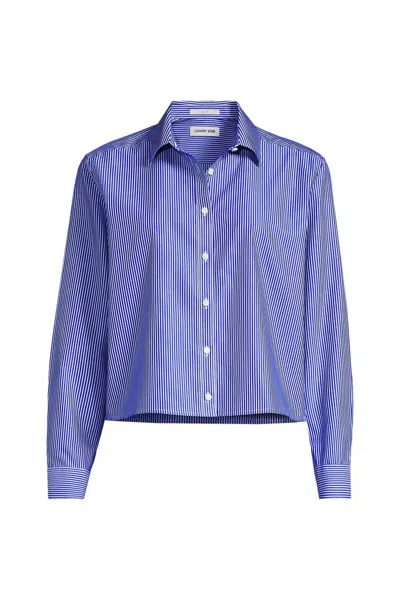Lands' End Women's Plus Size No Iron Boxy Cropped Shirt In Blue