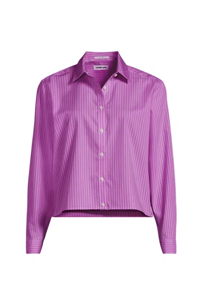 Lands' End Women's Plus Size No Iron Boxy Cropped Shirt In Pink
