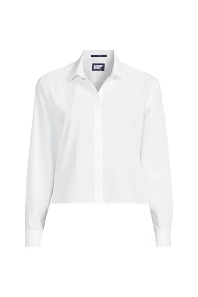 Lands' End Women's Plus Size No Iron Boxy Cropped Shirt In White