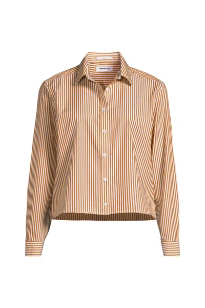 Lands' End Women's Plus Size No Iron Boxy Cropped Shirt In Yellow
