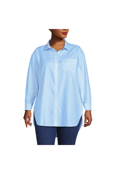 Lands' End Women's Plus Size No Iron Poplin Extra Long Tunic In Blue