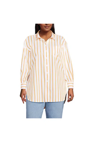 Lands' End Women's Plus Size No Iron Poplin Extra Long Tunic In Orange