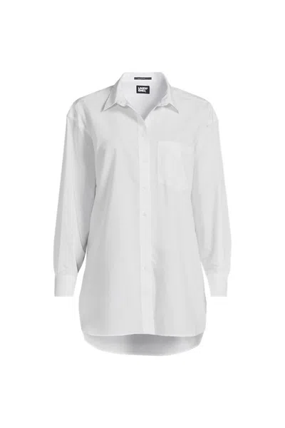 Lands' End Women's Plus Size No Iron Poplin Extra Long Tunic In White