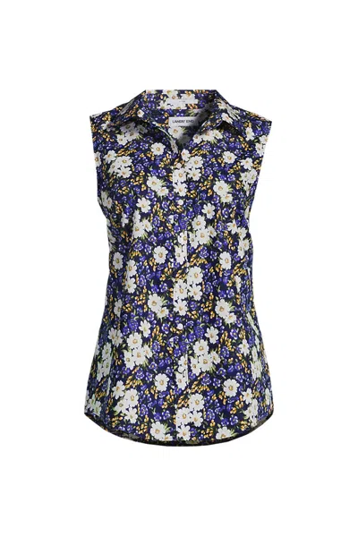 Lands' End Women's Plus Size No Iron Sleeveless Shirt In Blue