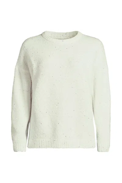 Lands' End Women's Plus Size Novelty Oversized Crew Neck Sweater In White
