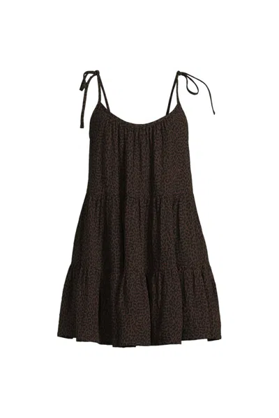 Lands' End Women's Plus Size Oversized Cotton Gauze Tiered Mini Cover-up Dress In Brown