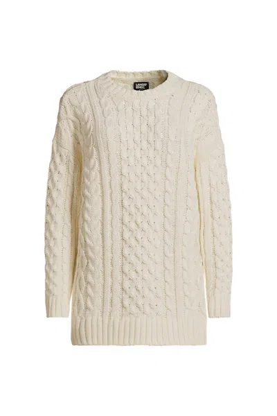 Lands' End Women's Plus Size Oversized Drifter Cable Tunic Sweater In White