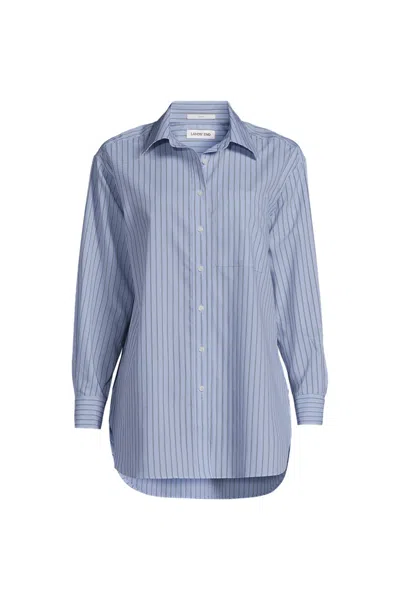 Lands' End Women's Plus Size Oversized No Iron Tunic With Statement Collar Shirt In Blue