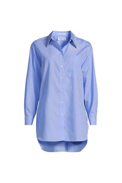 Lands' End Women's Plus Size Oversized No Iron Tunic With Statement Collar Shirt In Blue